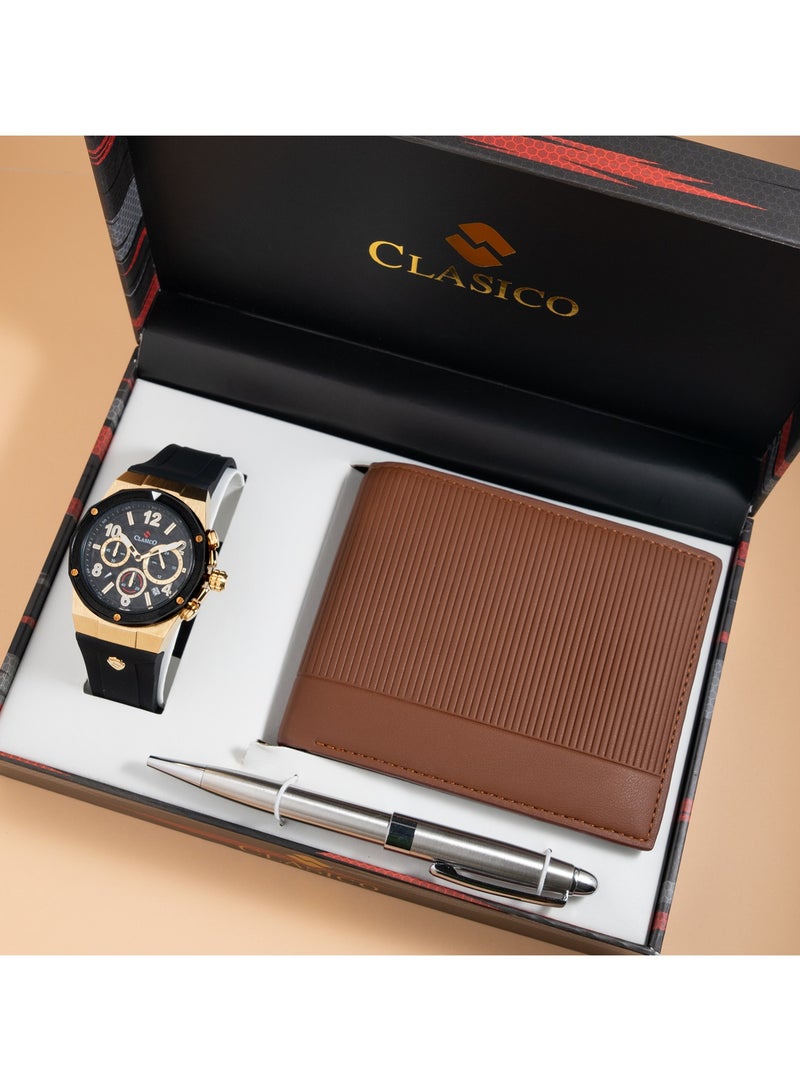 Clasico Men’s Luxury Gift Set – Analog Wrist Watch, Leather Wallet & Metal Pen | Elegant Gift for Men - Image 3